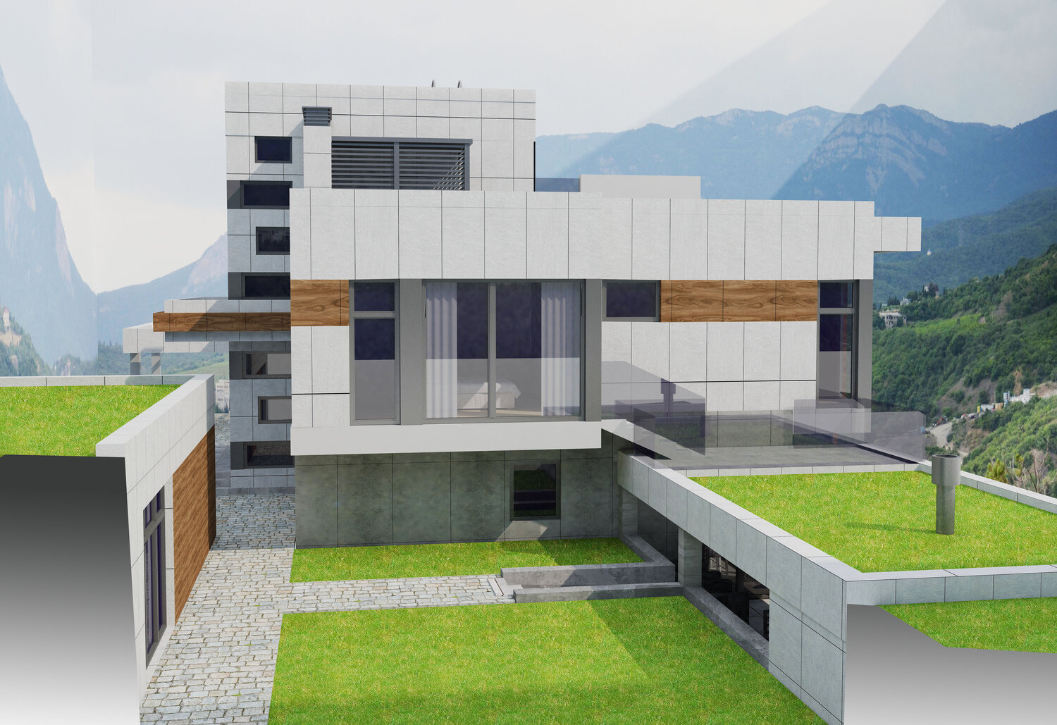 Проект частного дома с подпорными стенами на сложном рельефе