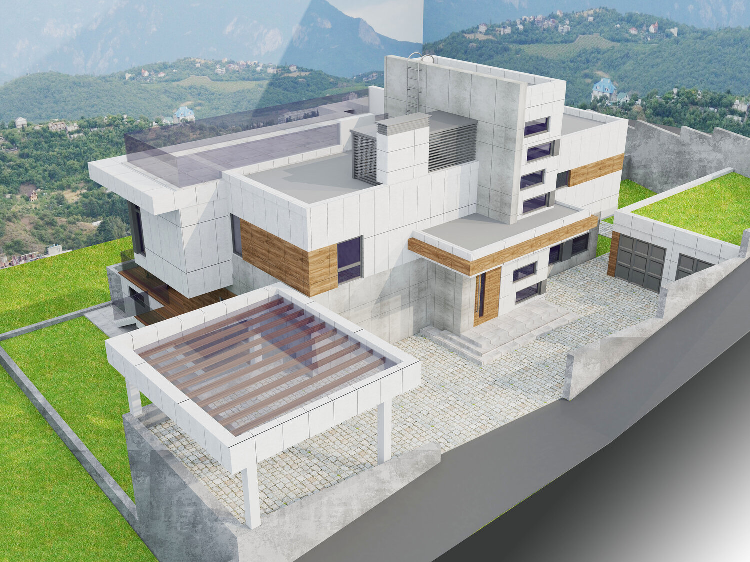 Проект частного дома с подпорными стенами на сложном рельефе