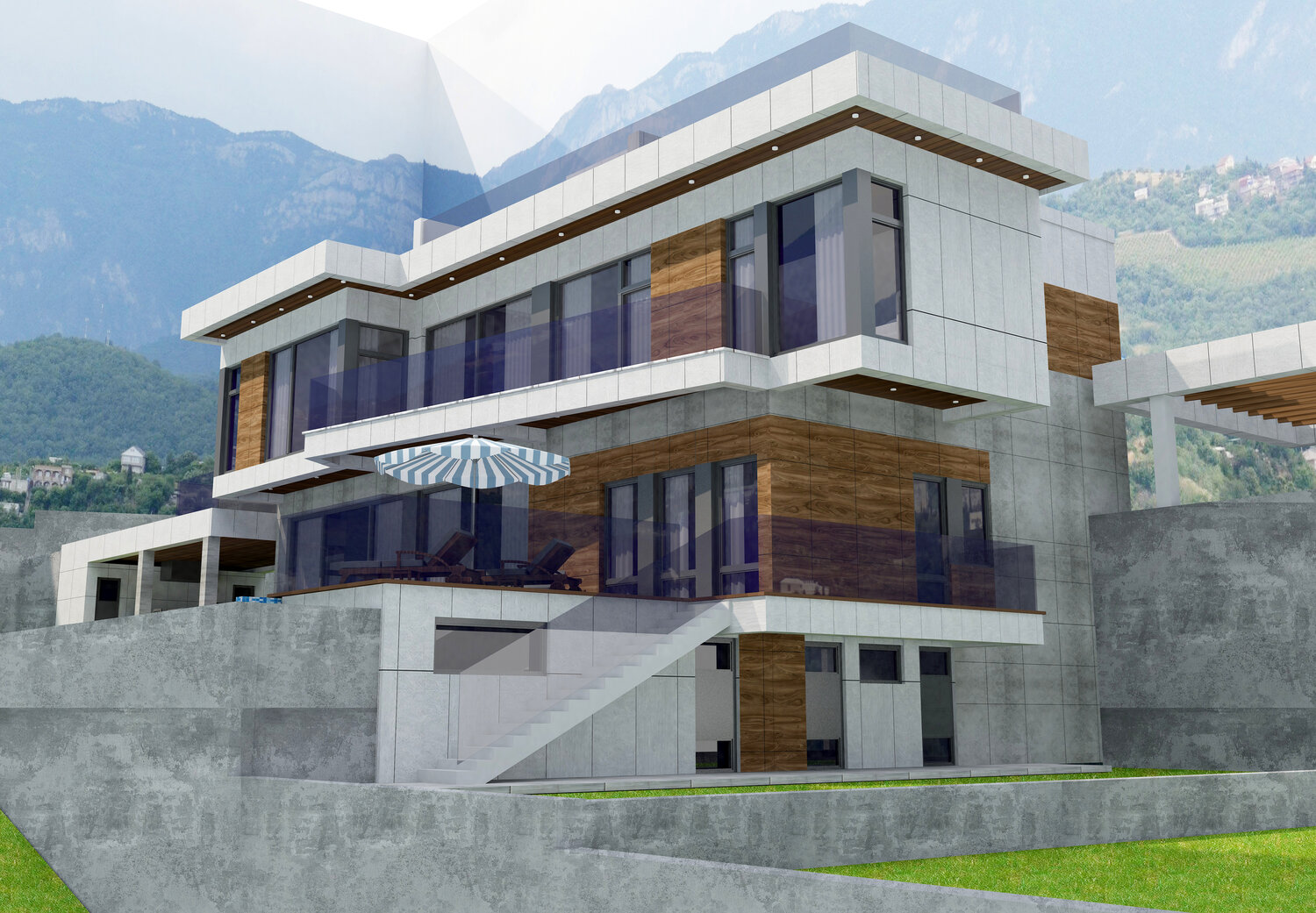 Проект частного дома с подпорными стенами на сложном рельефе