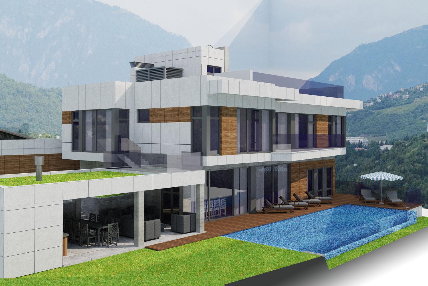 Проект частного дома с подпорными стенами на сложном рельефе