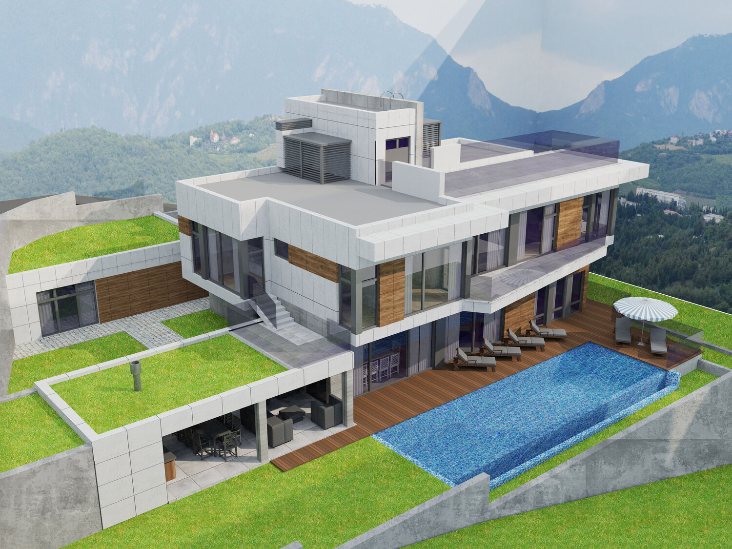 Проект частного дома с подпорными стенами на сложном рельефе