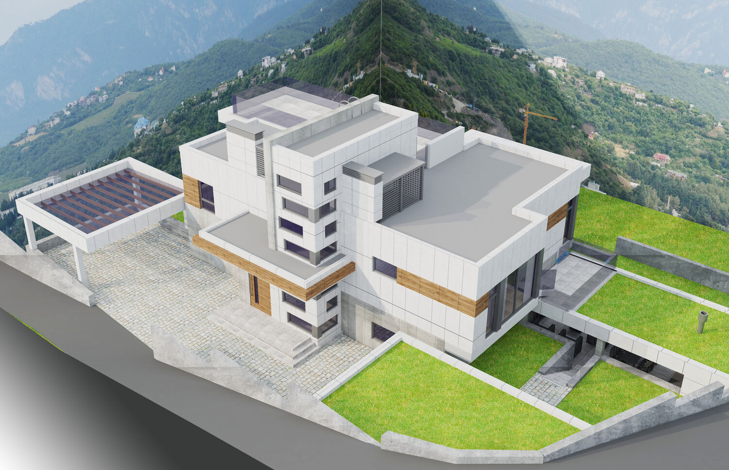 Проект частного дома с подпорными стенами на сложном рельефе