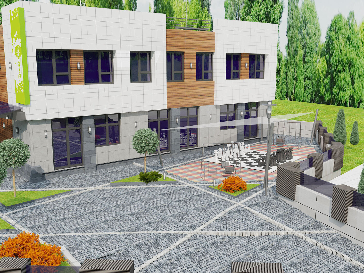 Проект зданий с ландшафтом  в современном стиле