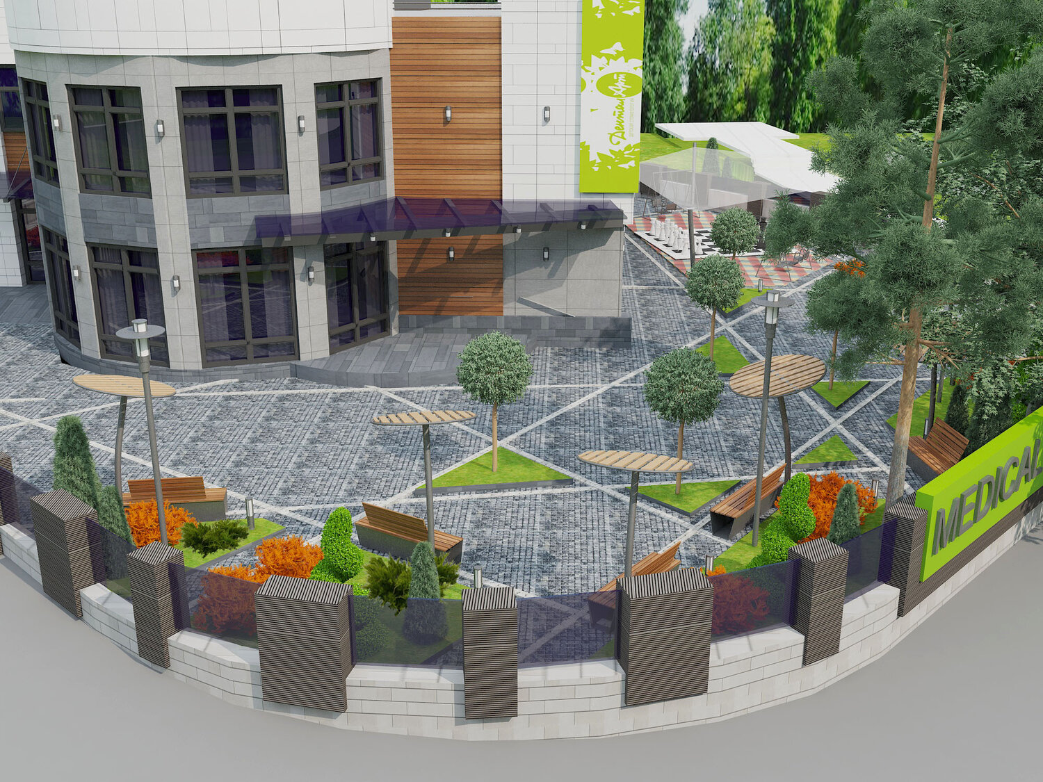 Проект зданий с ландшафтом  в современном стиле