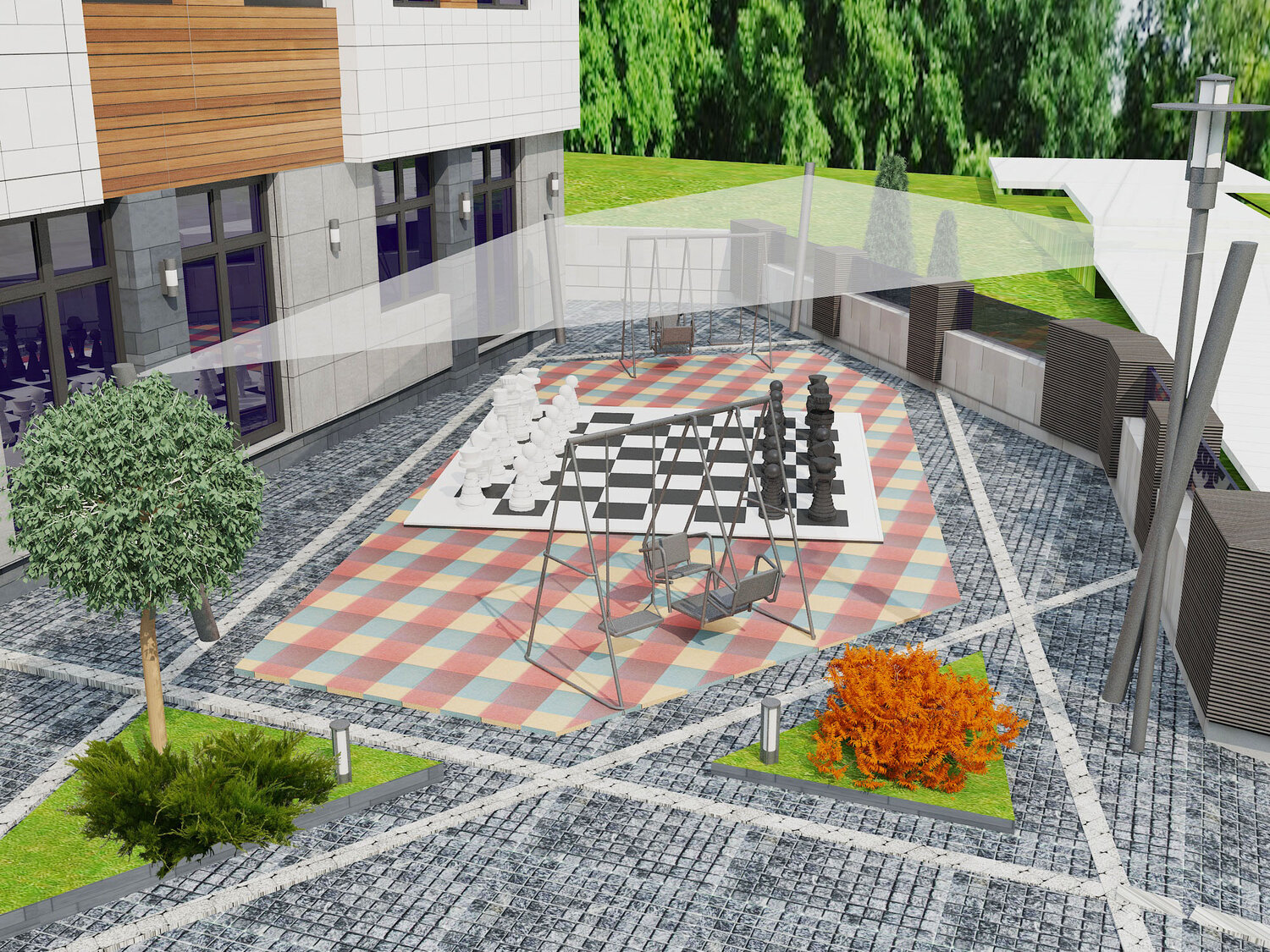 Проект зданий с ландшафтом  в современном стиле